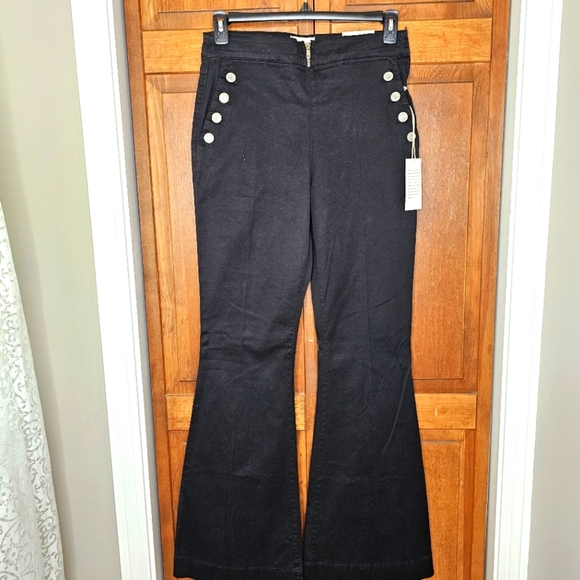 McGuire Black High Rise Side Zip Black Flare Sailor Pants Size 30 - Picture 2 of 15